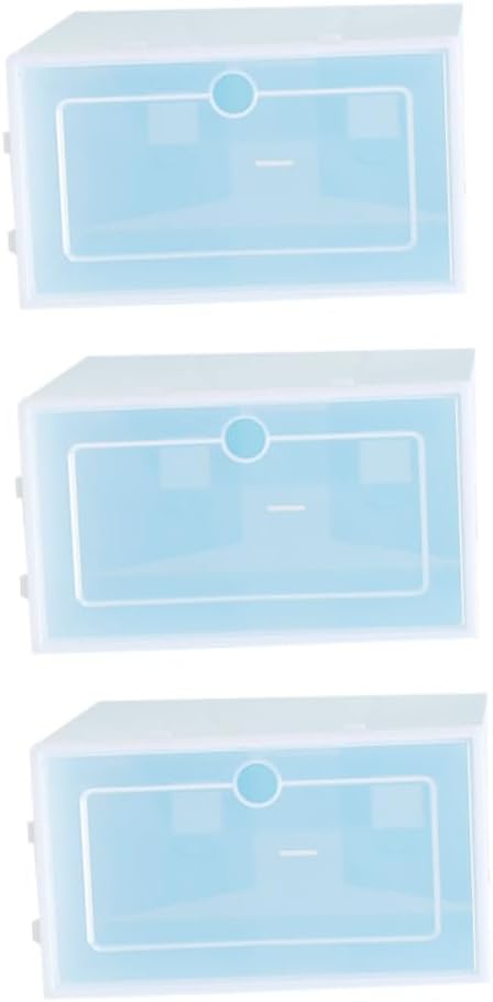 FUOYLOO 6PCS Transparent Stackable Shoe Boxes Thickened Plastic Storage Containers with Doors for Closet and Entryway Organization Large Blue Shoe Bins