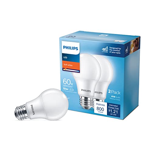 Image of PHILIPS LED Basic Frosted Non-Dimmable A19 Light Bulb - EyeComfort Technology - 800 Lumen - Soft White (2700K) - 10W=60W - E26 Base - Indoor - 8-Pack