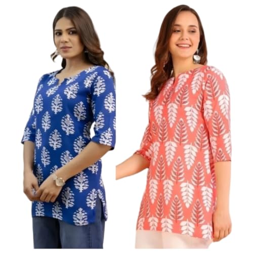 Image of Women's Short Kurti in TopsTunic Rayon Cotton Blend | Ladies Ethnic Tunic