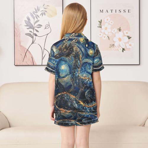 ALAZA Van Gogh Starry Night Sky Dragon Satin Pajamas Set Short Sleeve Button Down Sleepwear Summer Pjs 2 Piece4
