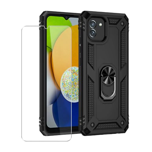 SDTEK Coque pour Samsung Galaxy A04e, Couverture Hybride Robuste Robuste Support Magnétique Protecteur écran Verre 360 (Noir)