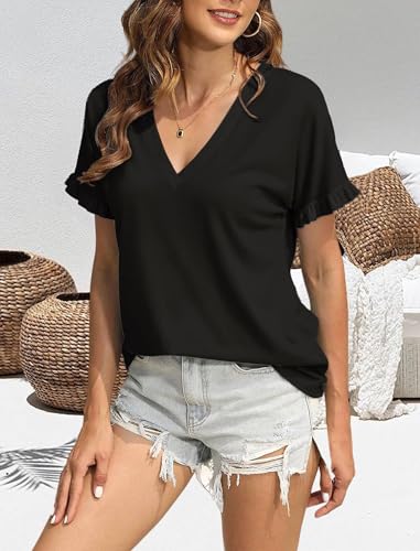Valiamcep Women's Short Ruffle Sleeve V-Neck T Shirts Tops Beach Summer Spring Outfits3