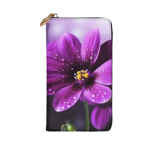 Purple Flower Wallet For Women Men Clutch Rfid Blocking Leather Wallets Large Capacity Purse Credit Card Holder Money Case With Zipper Phone Holder Long Travel Purse2