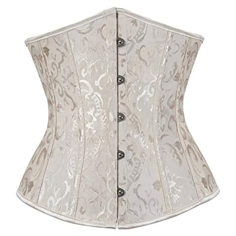 Sxybox Damen Satin Lace Up Korsett Unterbrust Waist Trainer Corsage Bustiers Shapewear ,Khaki,M Cover