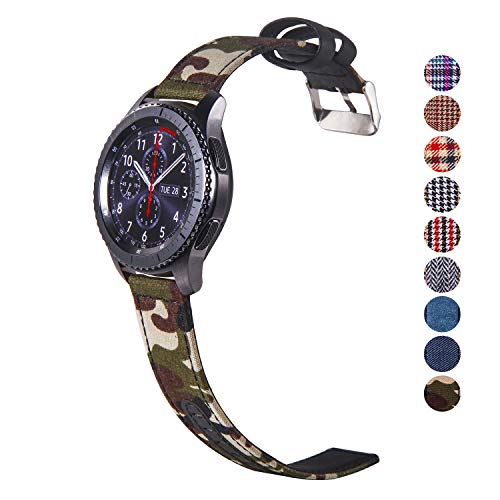 Bracelet Samsung Gear S3 Frontier de remplacement 22mm en cuir et tissu camouflage