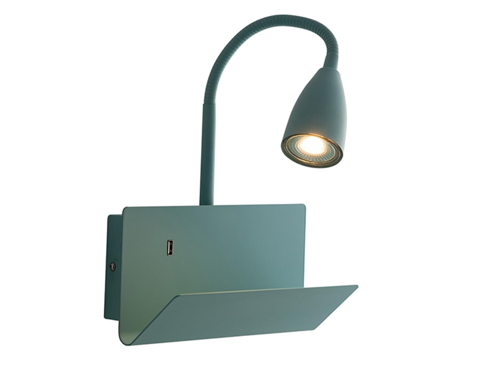 Flexible USB LED Leselampe in Grün - multifunktionale Wandleuchte mit Schalter, Ablage & Ladefunktion