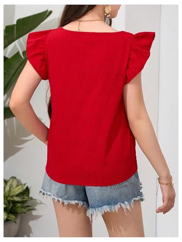 MakeMeChic Girl's Square Neck Ruffle Sleeve Blouse Cute Blouses Shirt Summer Casual Tops2
