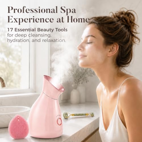 Image of Nano Ionic Facial Steamer Kit with 17 Skin Care Tools for Home Spa