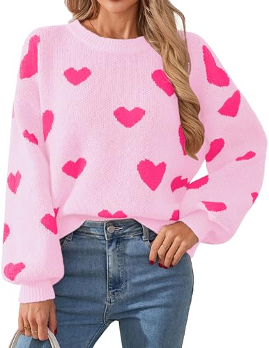 Image of Libsorge Womens Valentine Heart Sweater 2026 Valentines Day Trendy Cute Oversized Long Sleeve Pullover Sweaters