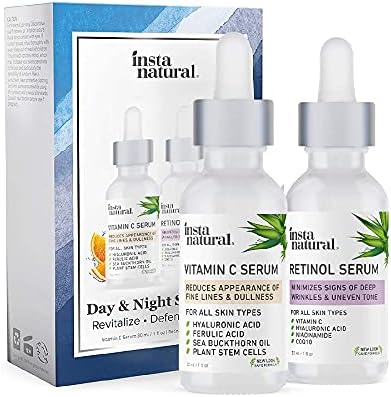 Day & Night Duo Bundle - Vitamin C Serum & Retinol Serum - Natural & Organic Anti Aging Formula for Face - Improve Skin Texture & Glow - Reduce Fine Lines Dark Spots Hyperpigmentation - InstaNatural