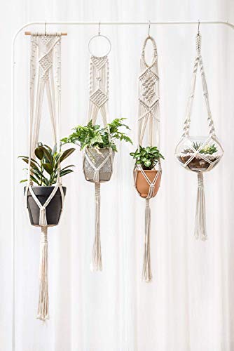 Saaz Macrame Plant Hangers Set of 4 Indoor Wall Hanging Planter Basket Flower Pot Holder Boho Home Decor Gift Box