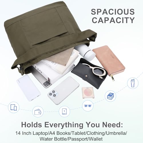 Image of VASCHY Canvas Messenger Tote Bag, Lightweight Casual Crossbody Slouchy Shoulder Hobo Side Bag for Men and Women
