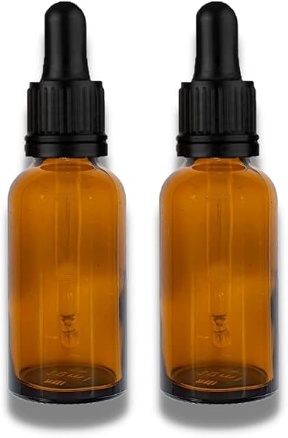 Avalon 20ml Amber Glass Bottle with Black Glass Dropper Pipette ~ Pack of 2