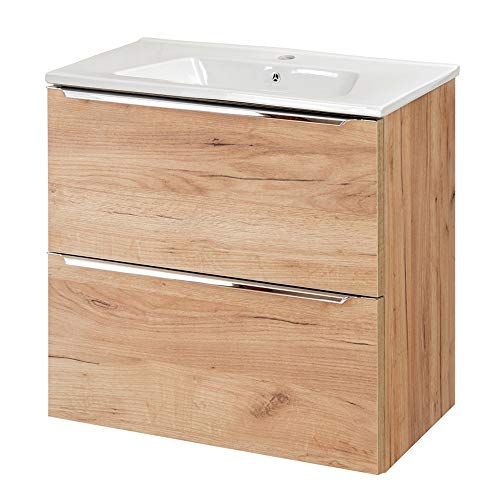 Lomadox Badmöbel Waschtisch-Unterschrank Set, Wotan Eiche Dekor, 61cm Keramik-Waschbecken, 2 gedämpfte Softclose-Schubkästen, B/H/T ca, 61/58,5/46 cm Lomadox Badmöbel Waschtisch-Unterschrank Set, Wotan Eiche Dekor, 61cm Keramik-Waschbecken, 2 gedämpfte Softclose-Schubkästen, B/H/T ca, 61/58,5/46 cm