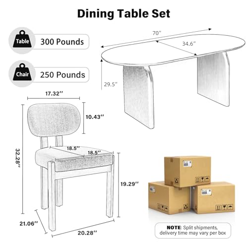 Image of 70-Inch Oval Dining Table Set with 6 Wood Dining Chairs, 7-Piece Dining Table Set with Chenille Chairs - Modern MDF Table (300lbs Capacity) & Comfortable Upholstered Seats for Home Dining