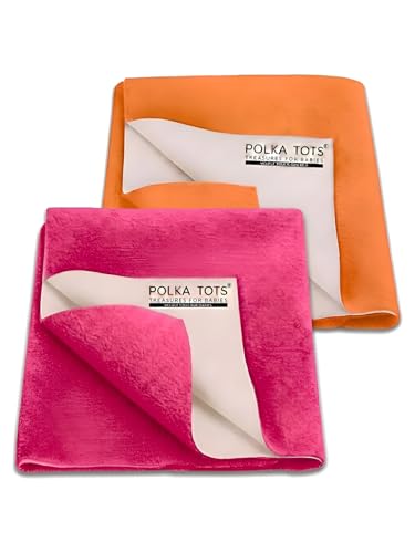 Image of POLKA TOTS Premium Waterproof Dry Sheet for New Born Baby | Extra Absorbent Bed-Cot Protector Mat | Water Proof Sheets for Kids Urine | Rubber Sheet for Adult & Toddlers | 50 x 70 CM S (Pack of 2)