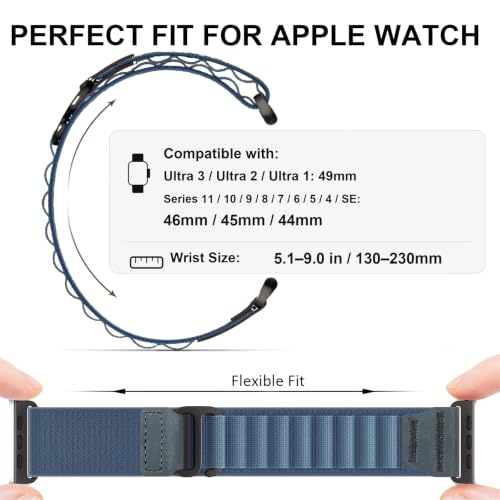 Image of MRAIN-H Leather Design Compatible with Apple Watch Bands Ultra 3 2 1 (49mm) & Series 11 10 9 8 7 6 5 4 SE 3 2 1 (46mm 45mm 44mm), Soft Stretchy Nylon Sport Band for iWatch Men Women