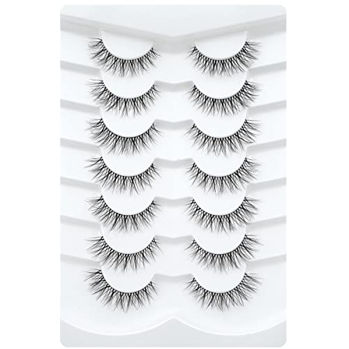3D Clear Band False EyeLashes Soft Faux Mink Lashes Wispy Fluffy Eyelashes Natural Cat Eye Short Reusable 7 works Happy Heartbeat (No.210)