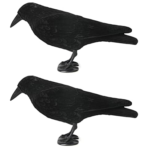 Volein Crow Decoy for Attracting Crows, 2-Pack Plastic Fake Crows Birds Decoy for Garden Yard Backyard Decoration Cover