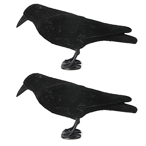 Volein Crow Decoy for Attracting Crows 2-Pack Plastic Fake Crows Birds Decoy for Garden Yard Backyard Decoration