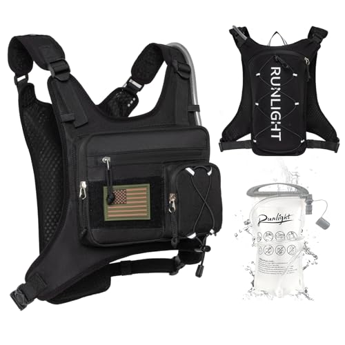 Laufweste, leichte, verstellbare Brusttasche mit Pistolenholster, Tasche mit 1,5-l-Wasserblase, reflektierende Lauf-Trinkweste für Damen und Herren zum Wandern beim Marathon（Schwarz）