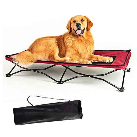 YEP HHO Large Elevated Folding Pet Bed Cot Travel Portable Breathable Cooling Textilene Mesh Sleeping Dog Bed 47 Inches Long (Red)