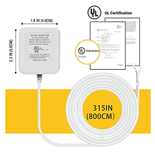24V/500Ma Ul Certified Power Adapter Transformer Kit, Video Doorbell Power Supply Battery Charger C Wire Adapter With 8M Cable Compatible With Smart Video Doorbells, White #TOP2