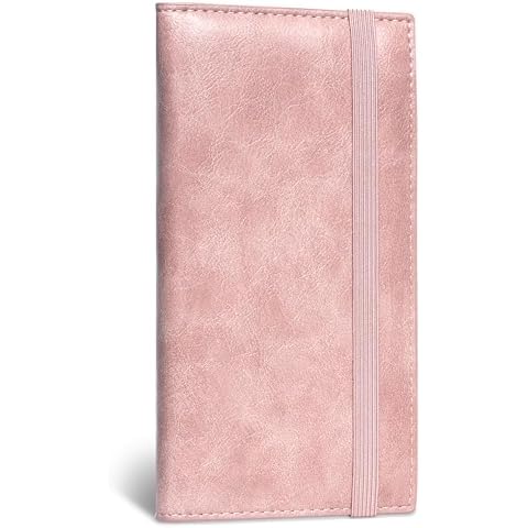 Zreal Checkbook Cover for Men & Women, Premium Vegan Leather Checkbook Holder Slim Wallets for Top & Side Tear Duplicate Checks with RFID Blocking (Distressed Pink) Cover