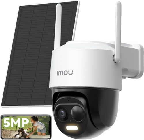 Imou 5MP Cámara Vigilancia WiFi Exterior Solar, Cámara Sin Cable de Batería Duración de 365 Días de 5000mAh, Visión Nocturna en Color, Detección de Humana, IP65, Incluye Panel Solar