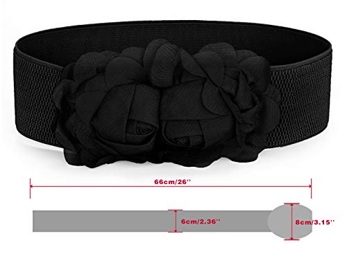 uxcell Chiffon Flowers Press Stud Button Elastic Textured Band Waist Belt for Ladies3