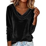 Blusas de Mujer Elegantes Fiesta Blusa Elegante Terciopelo Color Sólido Top Talla Grande Versátiles Oficina Tops Manga Larga Boda Camisa Cuello en V Camiseta Cómodo Chic Casual Básico