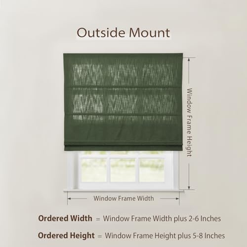 Image of TWOPAGES Isabella No Drill Cordless Roman Shade Linen Textured Cotton Roman Blind for Windows, Custom Made Room Darkening Blackout Roman Window Shade, Hardware Included, Hunter Green, 1 Piece