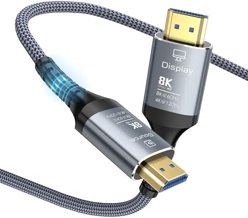 8K Fiber Optic HDMI Cable 6FT, 48Gbps Ultra High Speed Long HDMI 2.1 Cord Braided 8K@60Hz 4K@120Hz HDR10/HDCP2.2&2.3/eARC/3D Compatible for PS5, Xbox, HDTV, Laptop, Monitor