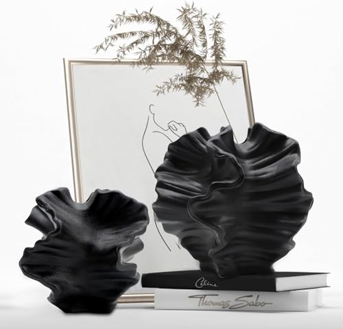 Keramik Vase, SUKIYPO 2er Set Schwarz Moderne Vasen für Nordisches, Vasen Deko, ästhetische Boho Blumenvase für Zuhause, Wohnzimmer, Büro, Bauernhaus, Couchtisch Dekoration