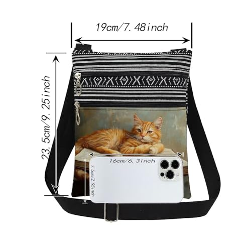 Book Orange Cat Art Print Crossbody Bag Women & Adult Teens Travel Shoulder Purse Adjustable Strap Men Messenger Bag Birthday Gift Literary Cat Lover Present​​2