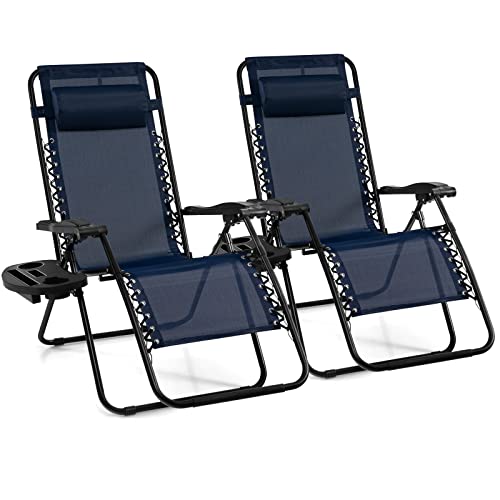 Image of Giantex 2 PCS Zero Gravity Chair, Outdoor Chaise Lounge with Cup Holder, Patio Folding Chairs Recliner for Yard Pool Lawn Balcony
