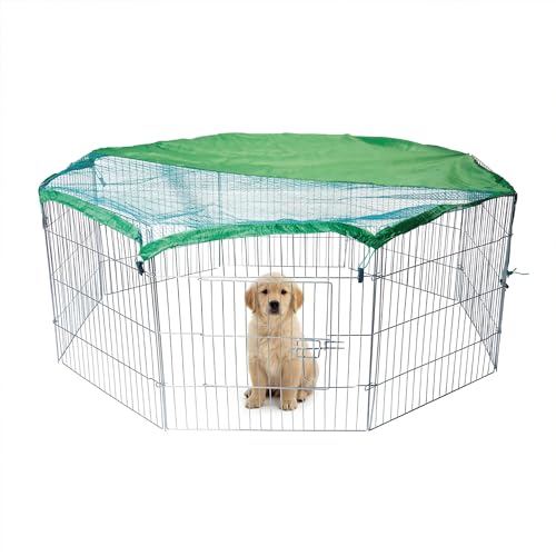 AQPET Recinto in ferro per Cani e Gatti Cuccioli Roditori Pieghevole 60x60 cm 8 Pezzi Per esterno da Giardino con Rete Parasole, Nero