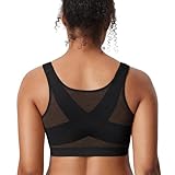DELIMIRA Women's Inbarely Plus Posture Bras Front Closure Lightly Padded Plus Size Wireless Full Coverage Bra Black 40C