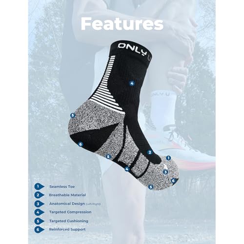 Only U Athletic Running Socks Quarter Premium Performance Socks Moisture-Wicking Seamless Cushioned Design Arch Compression3