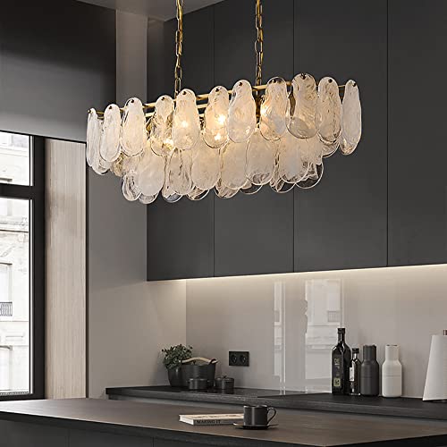 Image of LOVEDIMA Gold Multi-Tier Lantern Pendant Lighting,Cloud Glass Metal Kitchen Island Chandeliers Hanging Ceiling Light Fixtures