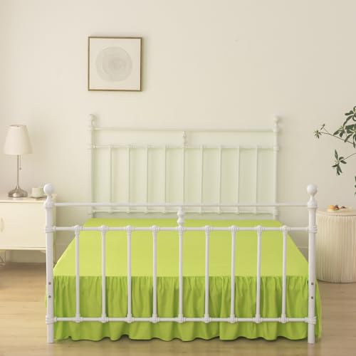 Image of Bed Skirt King Size Ruffled Bed Skirt with Split Corners, 14 Inch Drop Dust Ruffle Bed Skirts with Platform, Gathered Style, 100% Microfiber, Lime