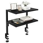 IBUYKE Clamp-on Desk Organiser Shelf, 12.9 Inch 2-Tier Adjustable Desktop Storage Shelves - Holds Up to 66LBS, No Drill Installation, Rustic Brown,Total for Office/Home/Study TMZ007B