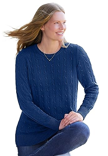 Woman Within Plus Size Cable Knit Pullover Crewneck Sweater