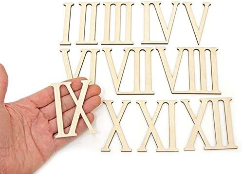 12pcs Wooden Roman Numerals Shape Wood Numerics Numbers Ornaments Craft Decoration (7cm high)