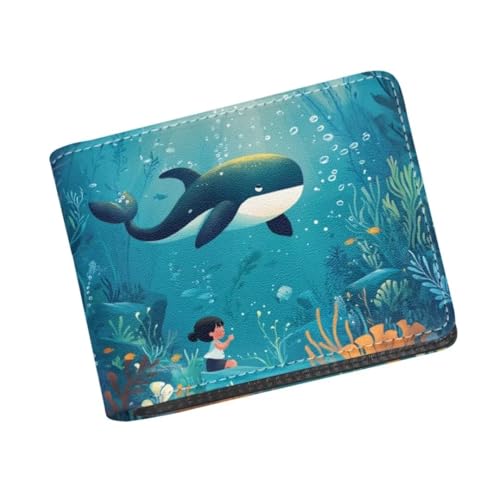 Image of Coldinair Cute Whale Wallets for Kids Boys Ages 4-18,Leather Wallet for Teen Boys Kids Purse,Cool Wallet Credit Id Card Cash Holder Rfid Blocking,Green