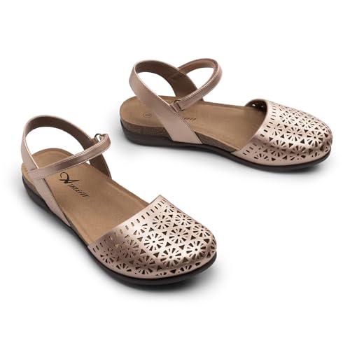 Image of Athlefit Women's Closed Toe Sandals Comfort Cork Footbed Arch Support Flat Sandals