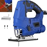 2000W Jigsaw Tool with LED Light, 6 Variable Speed Electric Jig Saws, 4 Orbital Sets, 0°-45° Bevel Cutting, 6 Variable Speed, Electric Jigsaw for Wood Metal Cutting, Blue