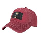 Oudrspo Gorra de béisbol de Mezclilla Lavada con Estampado de Luna Negra, Estrellas y Planetas, clásica Gorra de algodón con Visera Curva, Ideal para Fiestas.