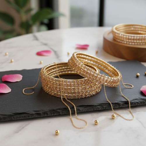 Image of SUNDRAM Raindrop Glass Bangles Set for Women & Girls, Transparent Crystal Kanch Ki Chudi for Wedding & Party, Set of 12