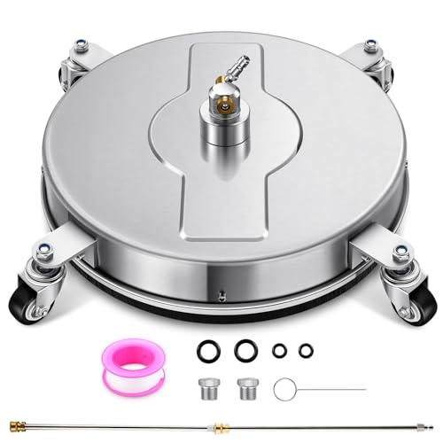 DKIEI 16.5" 4000 PSI High Pressure Washer Surface Cleaner, Stainless Steel Power Washer with 4 Wheels, Patio Cleaner Attachment with 2 Extension Wands & 2 Nozzles for Driveways Sidewalks Cleaning